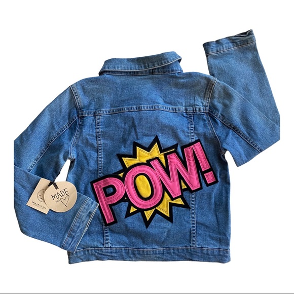 NWT Wee Monster Denim Red POW Patchwork Jacket in Pink & Red size 10 - Picture 9 of 9